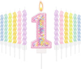 MTLEE Number 1 Birthday Candle with 12 Pcs Spiral Candles for Girls