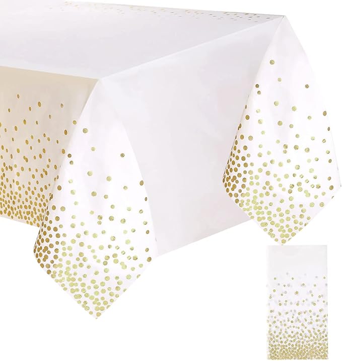 White and Gold Plastic Tablecloth, 54 "x108 Rectangular Disposable