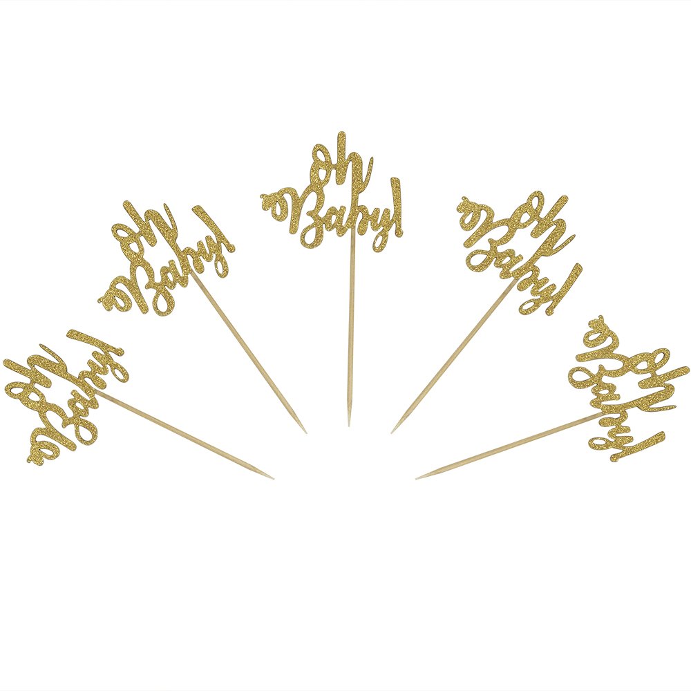 24 Gold Glitter Cake Cupcake Toppers Picks for Wedding Birthday Baby
