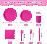 Vyntra 350 Pcs Hot Pink Disposable Paper Plates and Napkins Set for