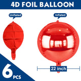 Metallic Red Round Foil Balloons, 22" Large 4D Sphere Mylar Balloons