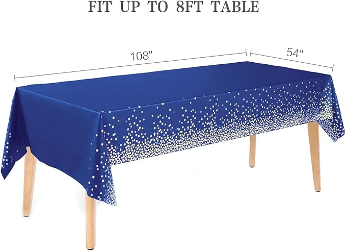 2 Packaging Blue and Gold Plastic Tablecloth, 54 inch x108 inch