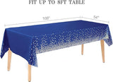 4 Packaging Blue and Gold Plastic Tablecloth, 54 inch x108 inch