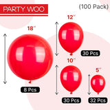 PartyWoo Red Balloons 100 pcs Different Sizes of 18 12 10 5 Inch Red