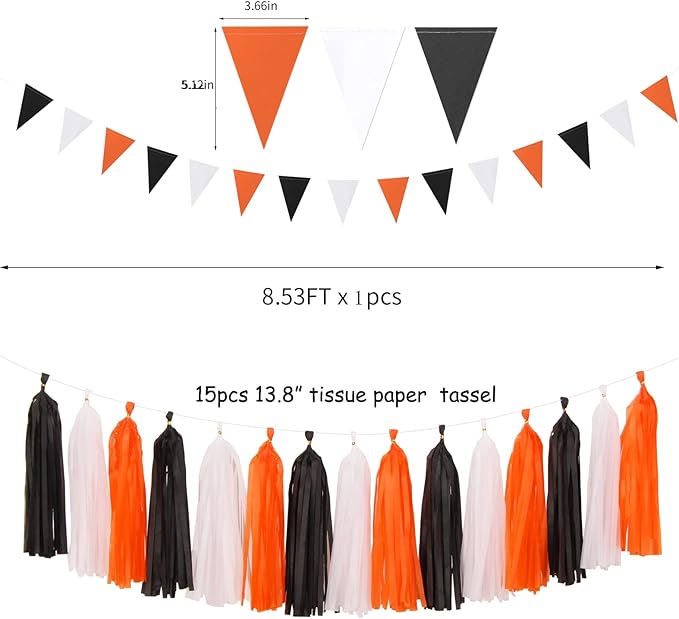 Black White Orange Halloween Party Decorations 23pcs Tissue Pom Poms