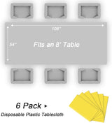 QIKSION Yellow Plastic Table Cloth Disposable 6 Pack, 54 x 108 Inch