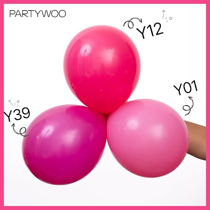 PartyWoo Hot Pink Balloons 100 pcs Different Sizes of 36 18 12 10 5
