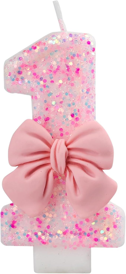 Pink Bow Candle 1,First Birthday Candle Girl,Coquette 1 Candles,1