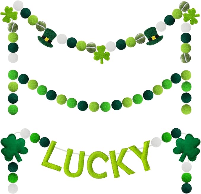 3 Pack Felt St Patrick's Day Decorations Garland 6.6 FT Lucky Pom