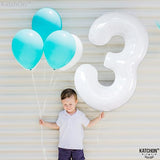 Large, Number 3 Balloon White - 40 Inch | Foil 3 Balloon Number for