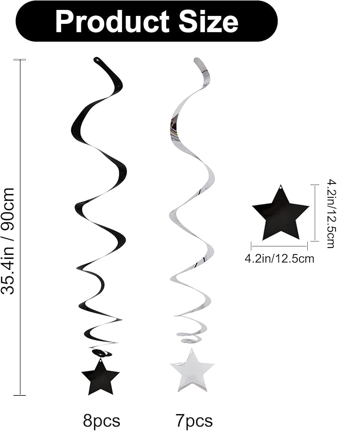 BEISHIDA Black Silver Stars Hanging Swirls Bachelorette Graduation