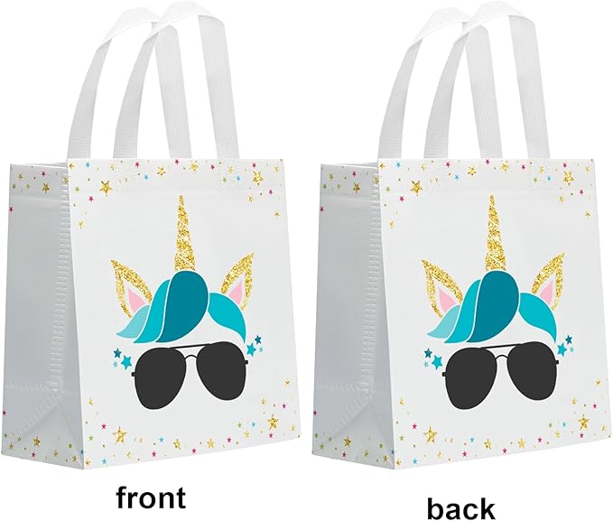 24 PCS Party Favor Bags for Unicorn with Handles Reusable Non Woven