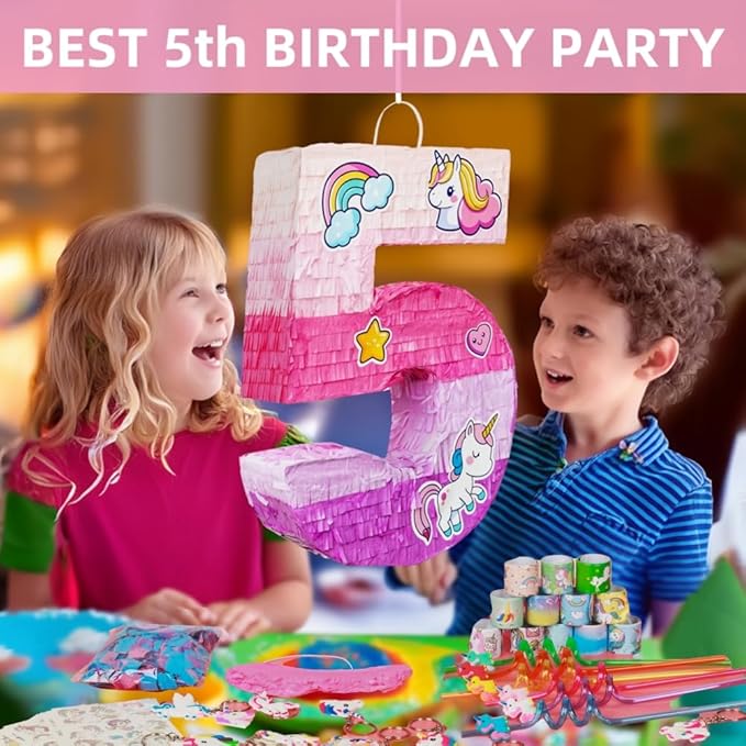 Number 5 Unicorn Pinata for Girls 5th Birthday Party with Party