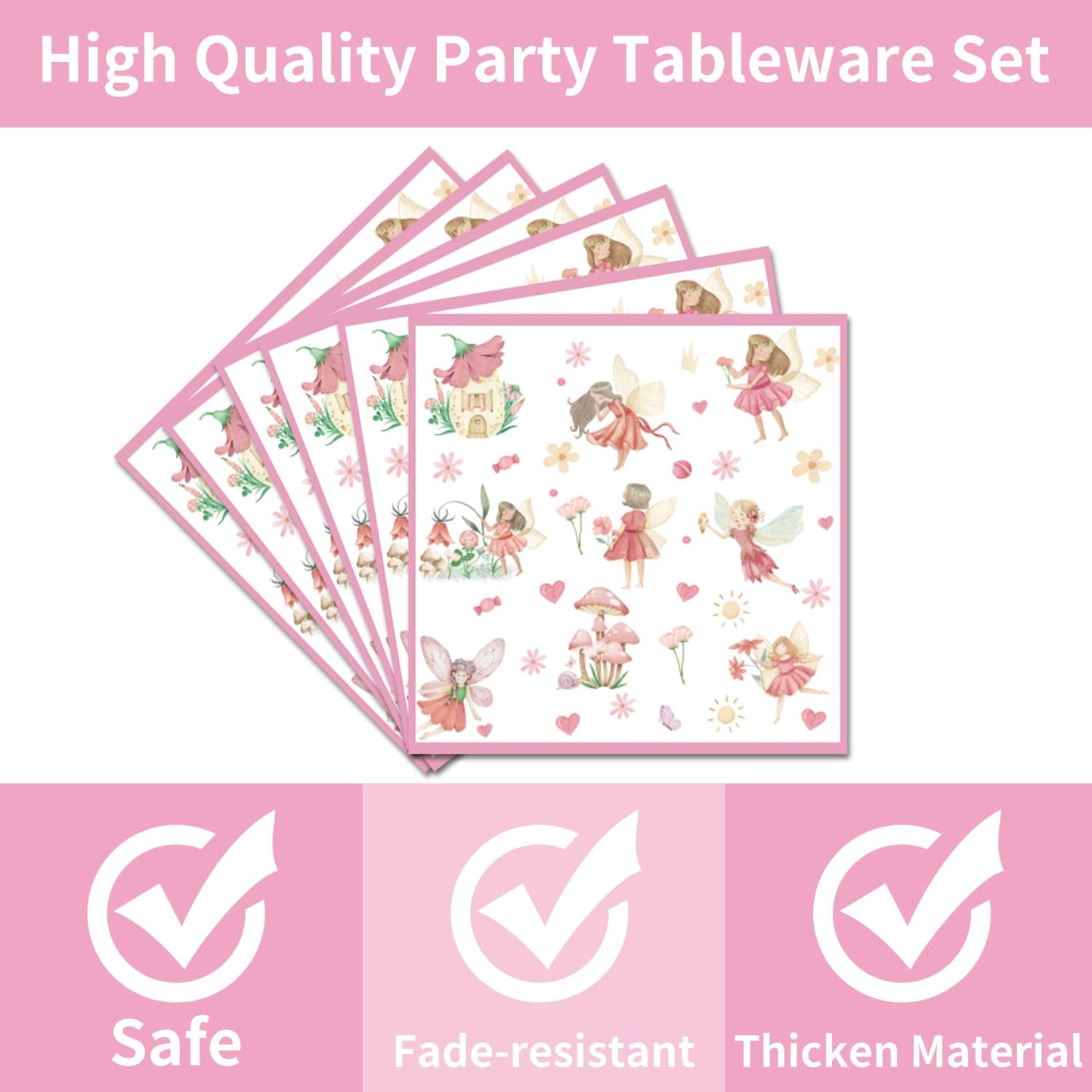 Fairy Birthday Party Supplies Tableware - 96PCS Butterfly Flower