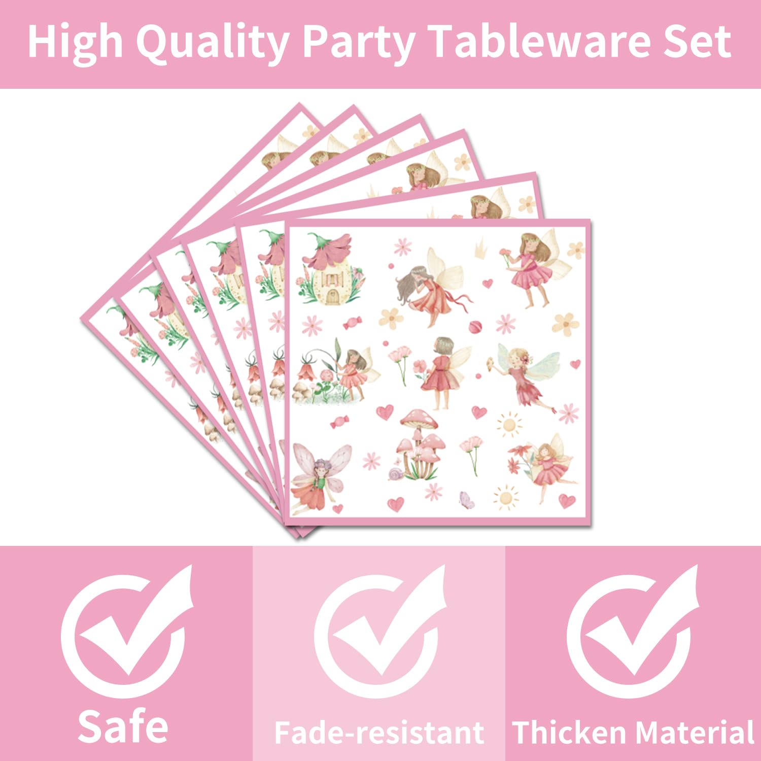 Fairy Birthday Party Supplies Tableware - 96PCS Butterfly Flower