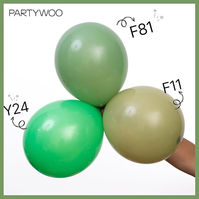 PartyWoo Sage Green Balloons 140pcs Different Sizes Pack of 18 12 10
