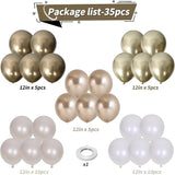 Champagne Gold and White Balloons, 12 Inch Double Stuffed Pearl White