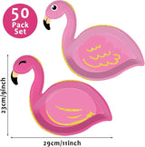 50 Count Hawaiian Luau Party Paper Plates Flamingo Shaped Disposable