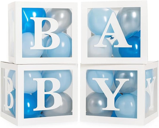 Baby Shower Boxes with Letters – White Boxes with Blue, Silver &