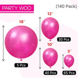 PartyWoo Pearl Hot Pink Balloons 140pcs Different Sizes of 18 12 10 5