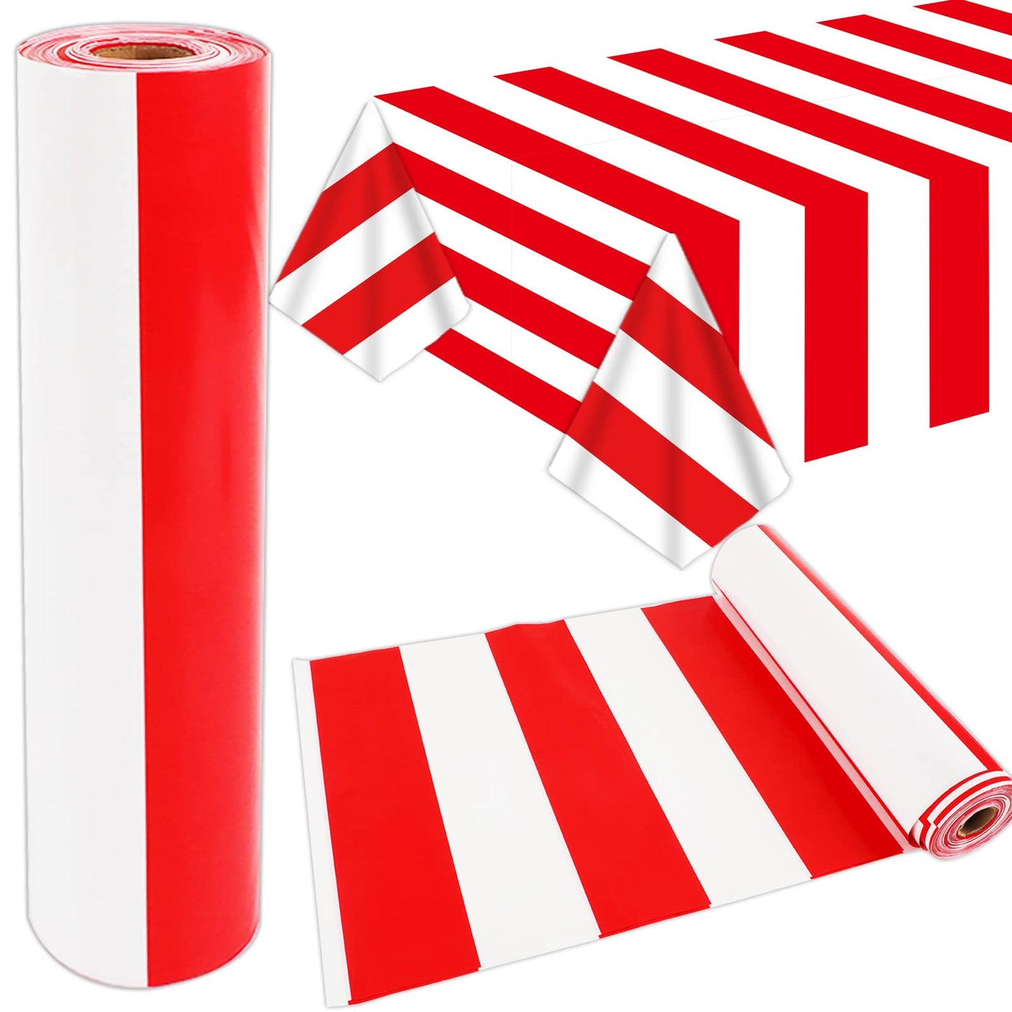 100Ft Long Tablecloth Roll Red and White Striped Tablecloth Carnival
