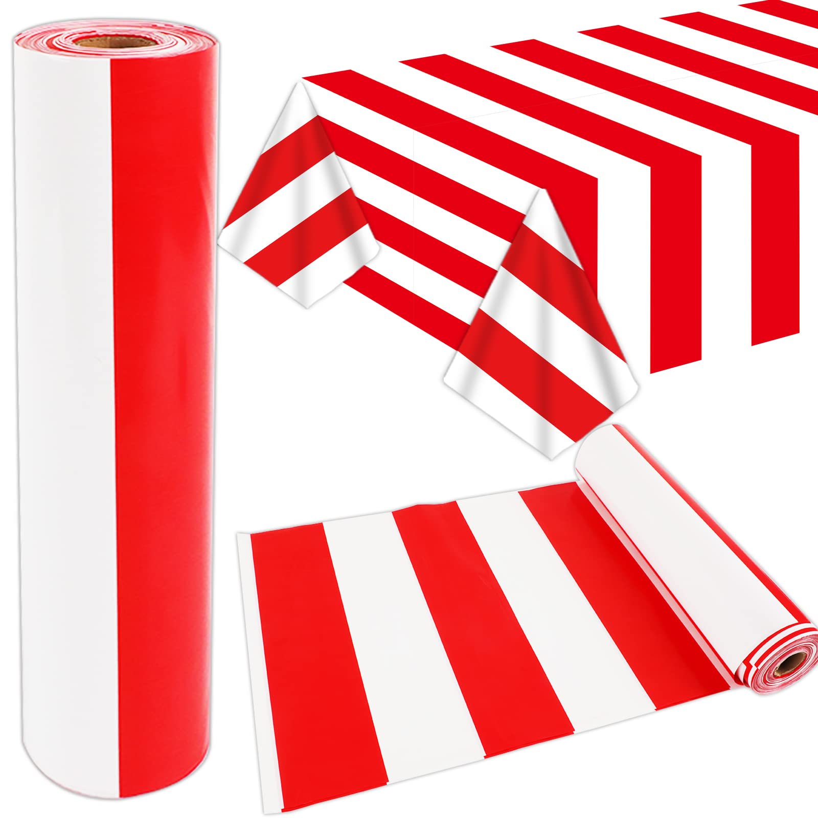 100Ft Long Tablecloth Roll Red and White Striped Tablecloth Carnival