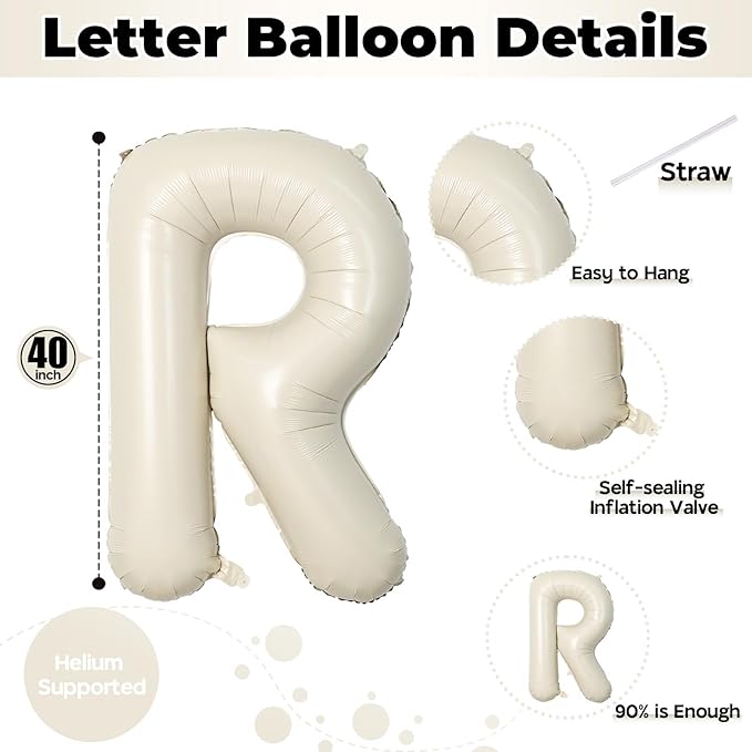 40 Inch Beige BRIDE Balloons Bachelorette for Bridal Shower, Cream