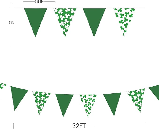 32Ft St Patrick's Day Party Decorations Green White Shamrocks Clover