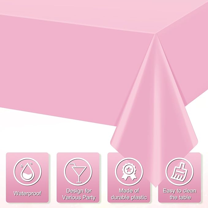 3Pcs Light Pink Tablecloth,Disposable Plastic Tablecloths,Waterproof