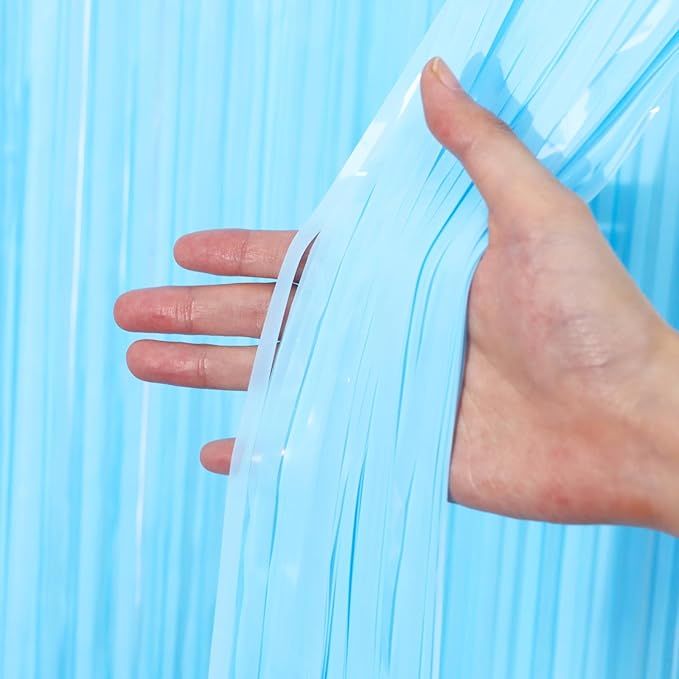 Voircoloria 3 Pack 3.3 x 8.2 ft Pastel Blue Foil Fringe Backdrop
