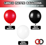 Red and Black Balloons 100Pack 12 inch Matte Black Red and White