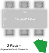 QIKSION Green Plastic Table Cloth Disposable 3 Pack, 54 x 108 Inch