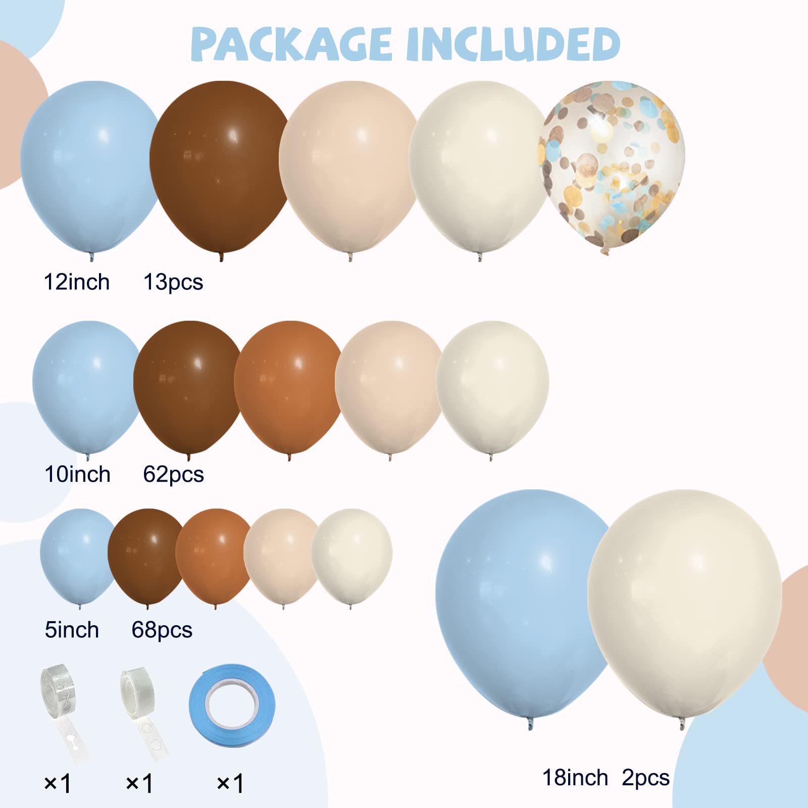 iLaFm 148pcs Brown Coffee Blue Balloons Garland Arch Kit, Boho Tan
