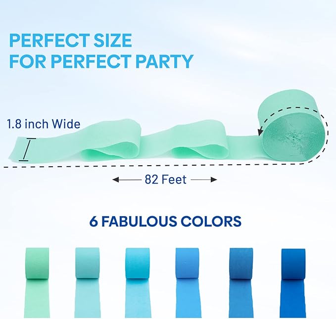 Captain Décor 6 Blue Streamers, 492ft Pack of Blue Crepe Paper Roll,