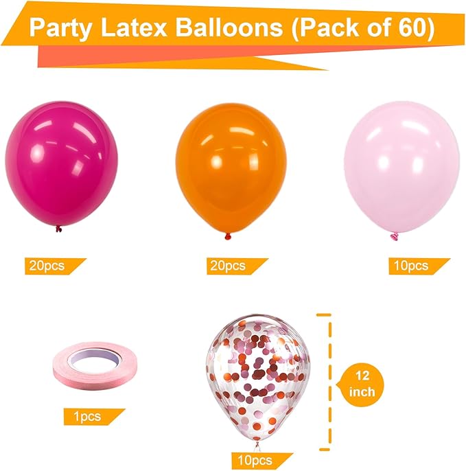 Bezente Pink and Orange Latex Balloons,60pcs 12 inch Light & Hot Pink