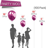 PartyWoo Metallic Hot Pink Balloons 100pcs Different Sizes of 18 12