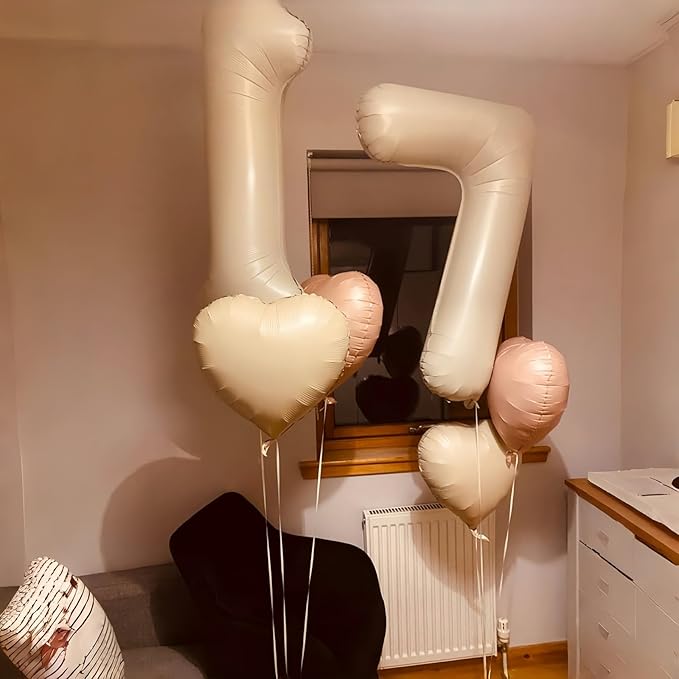 25th Birthday Balloons Set, Nude Brown Sand White Neutral Heart