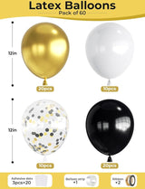 Black and Gold Balloons, 60 Pcs 12 Inch Graduation Balloons, Metallic