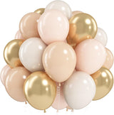 White Sand Gold Balloons Set, 12 Inch Double Stuffed Blush Beige Boho