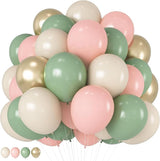 HILAVO Sage Green Pink Balloons 12 Inch Olive Green Pastel Pink Ivory