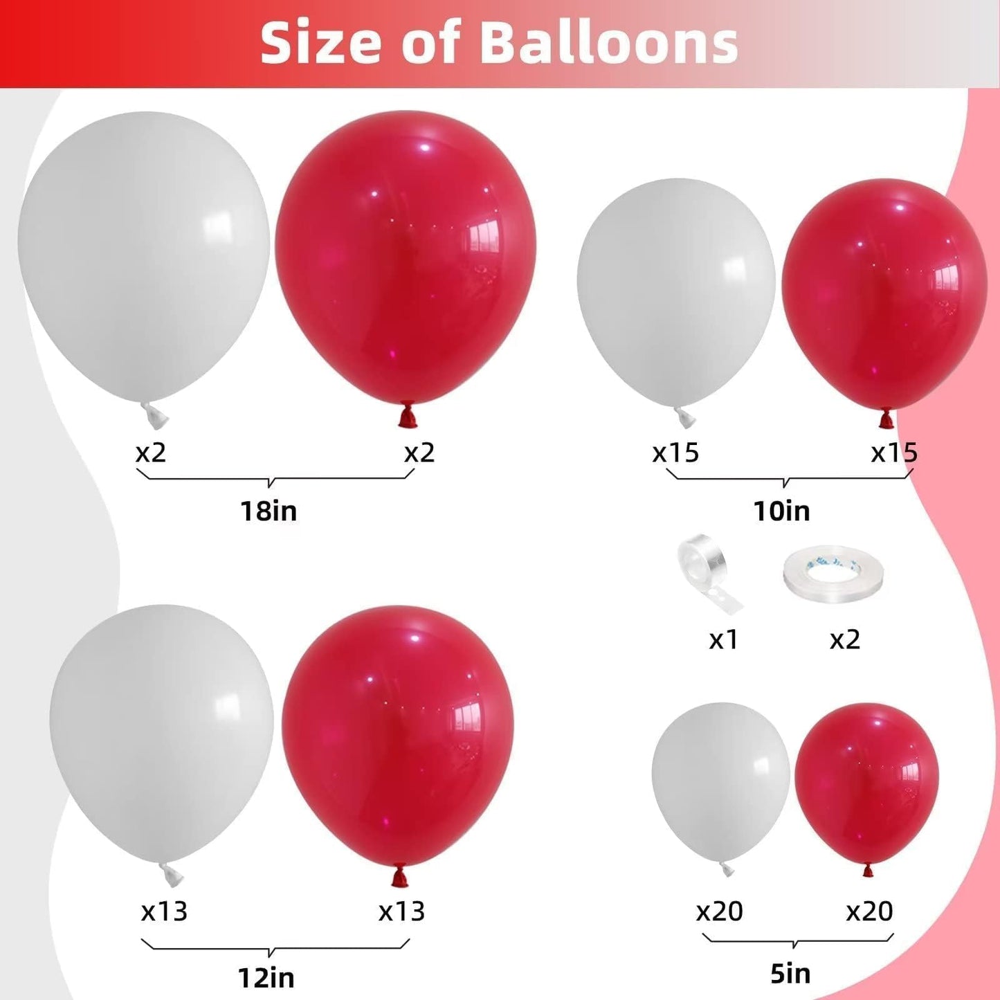 Red and White Balloon Arch Kit, Red and White Balloon Garland Kit, Red