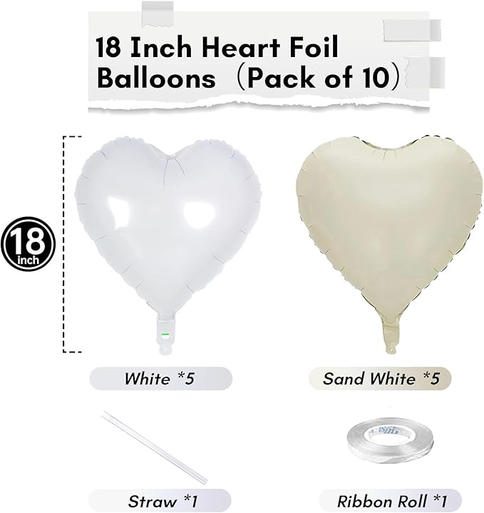 Cream Heart Foil Balloon, 18 Inch Sand White Heart Shape Foil