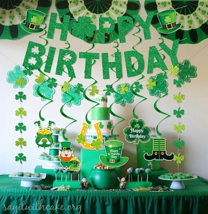 Happy Birthday Banner for St Patrick's Day Decorations Green St