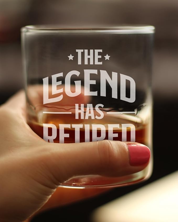 The Legend Has Retired Whiskey Rocks Glass Funny Retirement Gifts