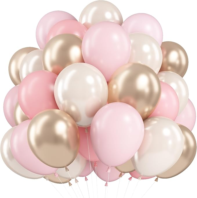 HILAVO Pink and Gold Balloons 12 Inch Pastel Light Baby Pink Double