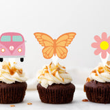 48Pcs Hippie Party Cupcake Toppers for Two Groovy Birthday Party