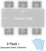 QIKSION Light Blue Gingham Tablecloth Disposable 3 Pack, 54 x 108