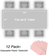 QIKSION Blush Pink Plastic Table Cloth Disposable 12 Pack, 54 x 108