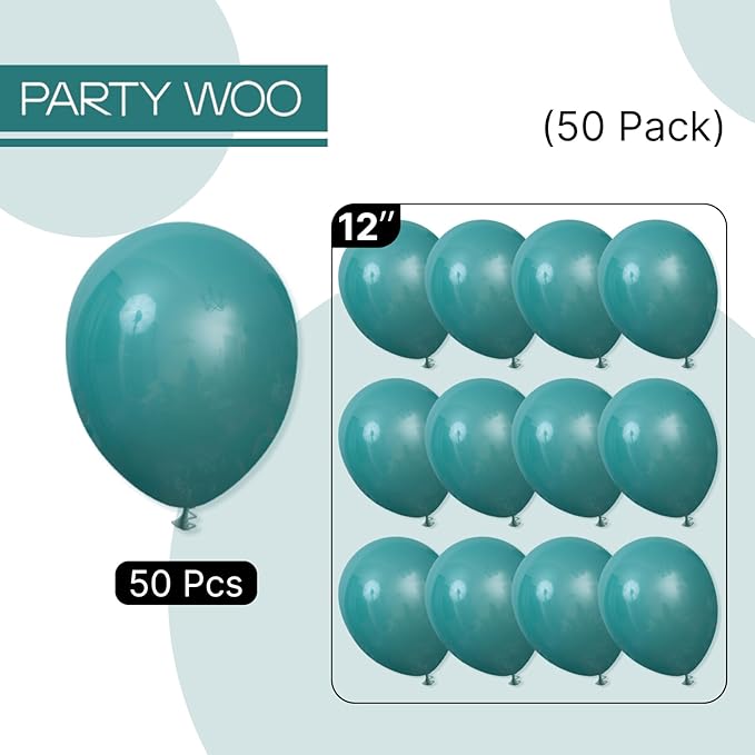PartyWoo Slate Blue Balloons 50 pcs 12 Inch Dusty Blue Green Balloons