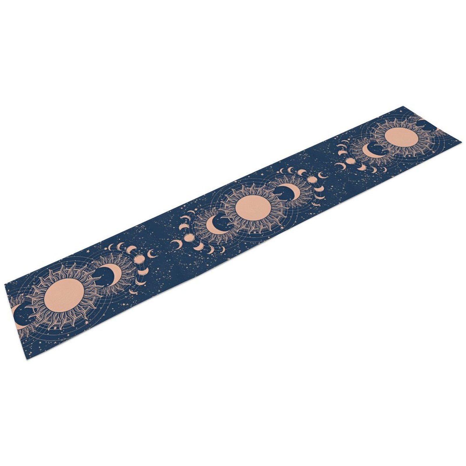 Moon Sun Table Runner, Mystical Blue Space Galaxy W13"x L60" Moon Sun